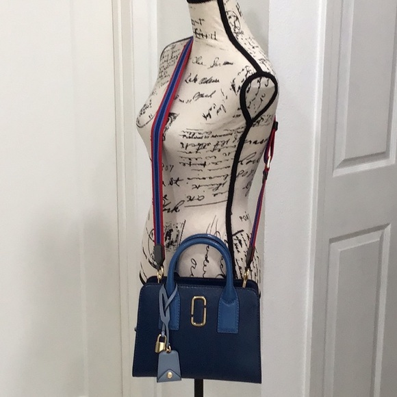 🆕 MARC JACOBS Little Big Shot Mini Tote Handle/Crossbody Bag Blue Sea Multi - Picture 3 of 16